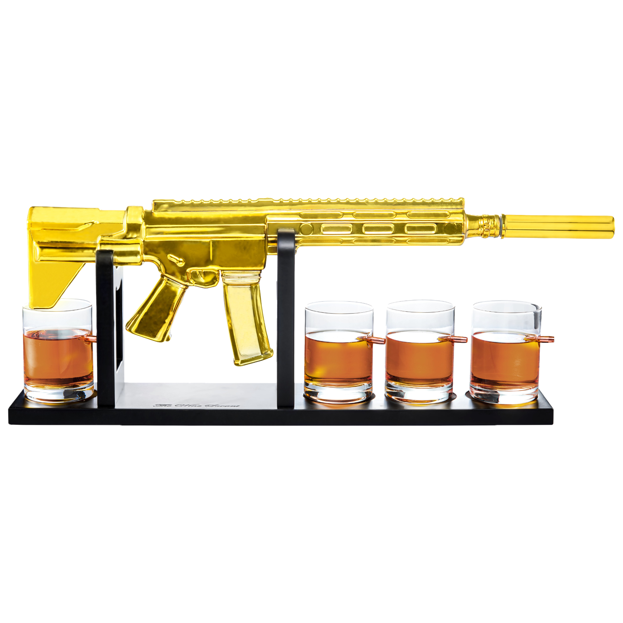 AR15 Gold Whiskey Decanter Set with 4 Bullet Whiskey Glasses - The Wine Savant, Gift for Fathers, Uncles, Sons - Veteran Gifts, Military Gift, Home Bar Gift, Father's Day