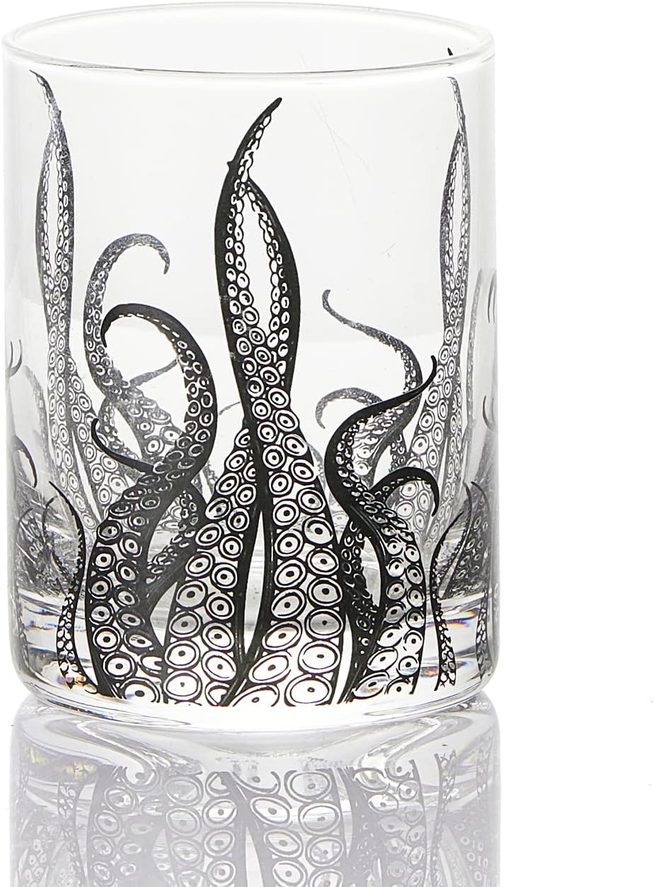 Octopus Tentacle Whiskey Glassware | Set of 2 | 9 OZ Handmade Craft Beer, Cocktail, Water, Bar Rock Glass - Kraken Tumbler Gift Set, Old Fashioned Rocks Glasses, Antique Design Extraordinary Detail
