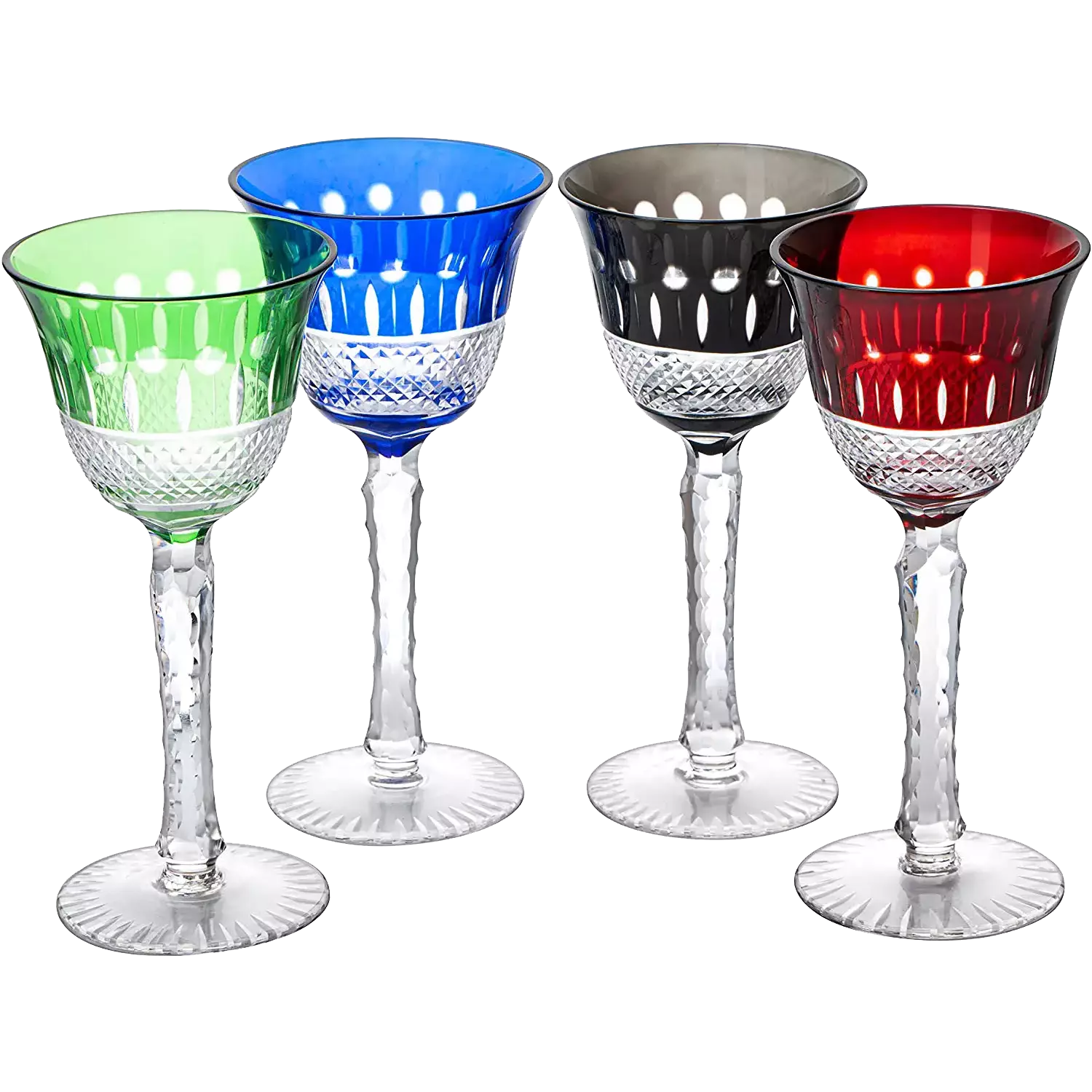 The Wine Savant Crystal Italian Multicolor Design Glasses -Set of 4 Tall Wine Glasses 6.7oz 7.7" H Venetian Italian Style Red, Blue, Green, Brown Glasses, Great for Dinner Parties, Bars & Weddings