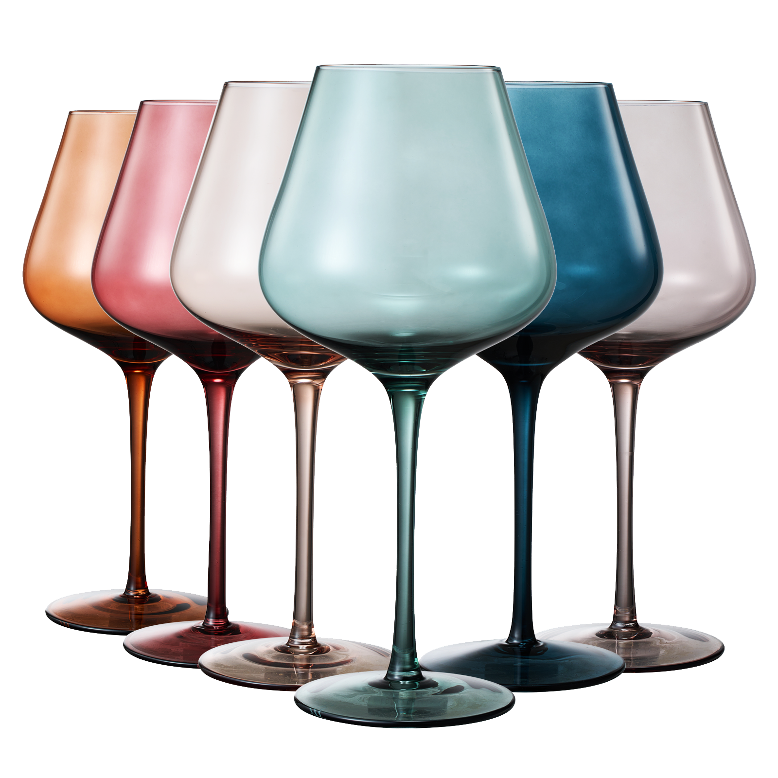 Colored Crystal Wine Glass Set of 6, Gift For Hosting, Her, Wife, Mom Friend - Large 20 oz Glasses, Unique Italian Style Tall Drinkware - Red & White, Dinner, Color Beautiful Glassware - (Pastel)