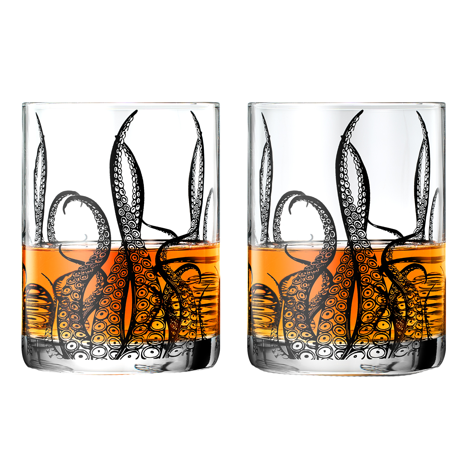 Octopus Tentacle Whiskey Glassware | Set of 2 | 9 OZ Handmade Craft Beer, Cocktail, Water, Bar Rock Glass - Kraken Tumbler Gift Set, Old Fashioned Rocks Glasses, Antique Design Extraordinary Detail